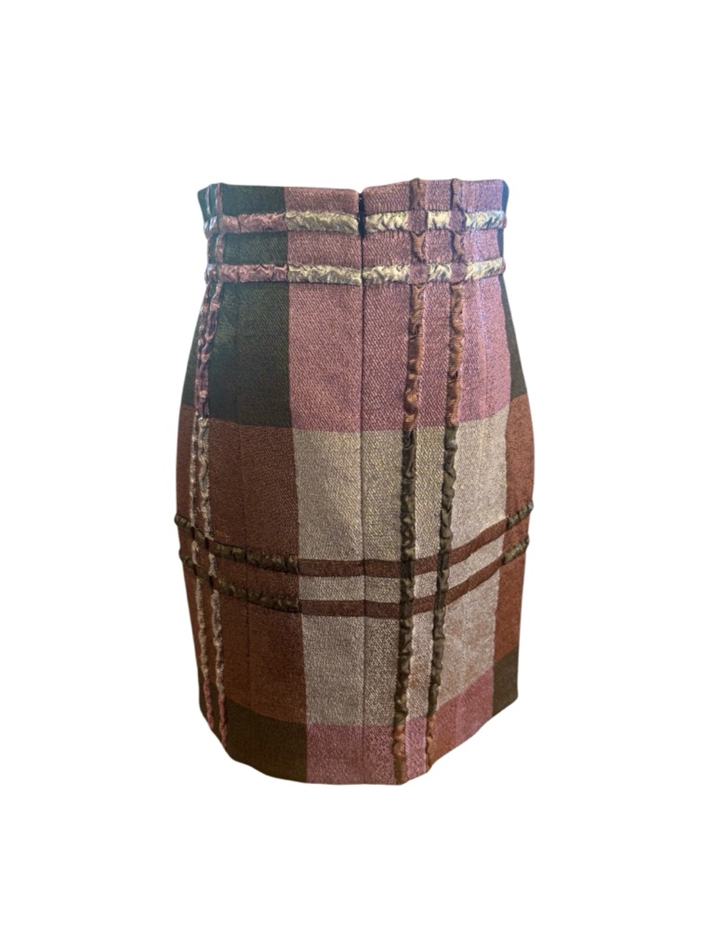 ✨🛍️ Christian Dior Metallic Plaid Print Mini Skirt in Pink, Silver, and Grey - Picture 3 of 6